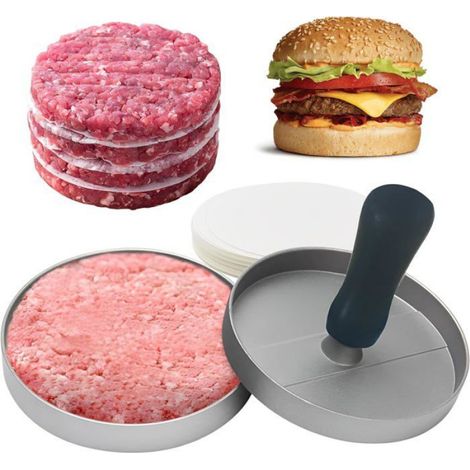 Presse à hamburger - - 11,5 cm - Acier inoxydable - 100 feuilles de papier ciré - Antidérapante (1/5)