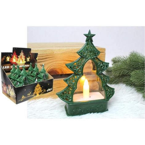 Farol LED para árbol de Navidad, plástico - verde / 16,5 x 12 x 5 cm / SCD-50505 / 3 pilas AAA / pilas no incluidas