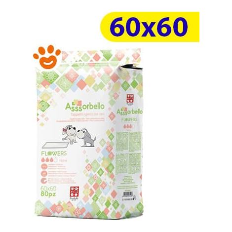 Ferribiella Dog Assorbello (60x60cm) FLOWERS Tappetini Igienici Assorbenti  - Ferribiella Dog Assorbello (60x60cm) FLOWERS Tappetini Igienici Assorbenti - Confezione Da 80 Tappetini