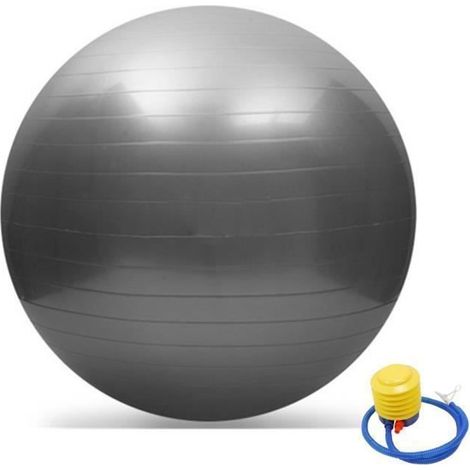 Ballon d\'exercice de 65cm pour yoga et fitness anti-éclatement avec pompe - Gris