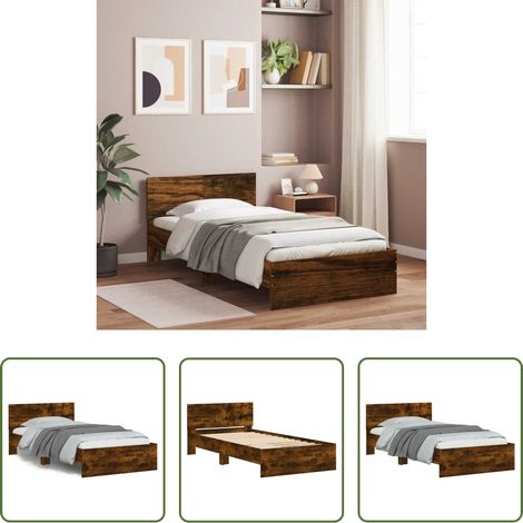 Tête de lit chêne - Cadre de lit sans matelas avec tête de lit chêne fumé 100x200cm (1/5)