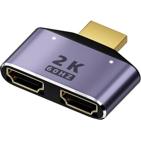 Répartiteur HDMI avec 1 entrée et 2 sorties, double sortie Full HD 1080p, plaqué or, compatible avec les téléviseurs, les consoles de jeux et les ordinateurs. (1/5)