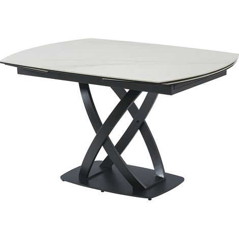 Tavolo pranzo allung. 4 posti Ceramica Vetro temp. Acciaio inox Eff. marmo Bianco Nero - LIOMELI Maison Céphy