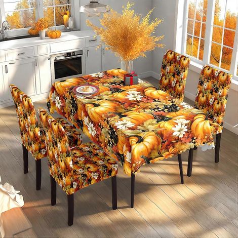 Nappe décorative à motif citrouille et feuilles d'érable, thème automne-hiver, housse de chaise, réf. TC-261 (140 x 210 cm, imperméable) (1/4)