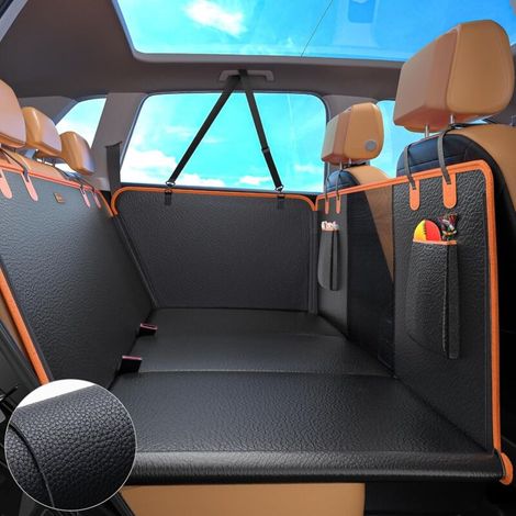 Funda para perro - Para asiento trasero de coche - Ampliada - Funda para asiento de perro con parte inferior rígida - Impermeable y resistente a arañazos - Con cinturón de seguridad (1/4)