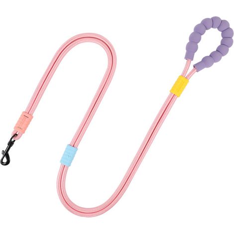 Laisse pour Chien Réglable et Rembourrée en Coton, Anti-Choc avec Poignée Confortable, Accessoire de Promenade Multifonction pour Chiens Moyens et Grands (2.5-30 kg), Rose, 170 cm x 10 mm