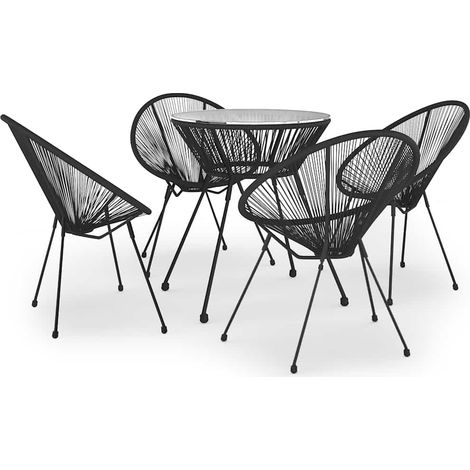Set da Pranzo per Giardino 5 pz Salotto da Giardino in Rattan PVC Nero (1/5)