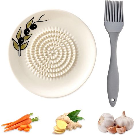 Râpe en céramique pour gingembre et ail, motif feuille d'olivier, assiette à ail (1/5)