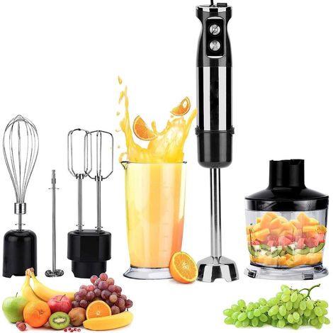 Mixeur Plongeant Inox Mélangeur à Main Multifonction 800W, 12 Vitesse Réglable, avec Fouet, Hachoir de 500ml et Verre Doseur 700 ml, Robot de Cuisine