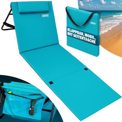Tapis de Plage rembourré Pliable avec dossier Réglable Poche latérale Coussin Sangle de transport Matelas de plage transportable   Turquoise