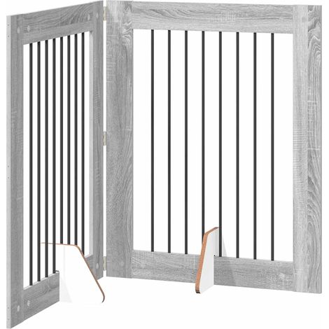 Puerta para perros plegable con soportes 2 pcs Gris Sonoma vidaXL