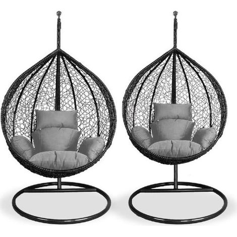 Lot 2 balancelle avec coussin d'assise, fauteuil suspendu - Longueur 124-117 x Profondeur 105-96 x Hauteur 197-197 cm (1/4)