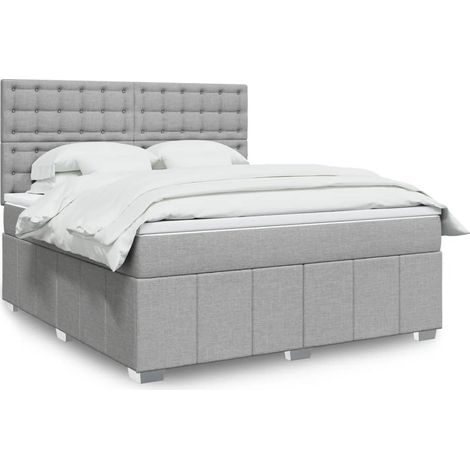 vidaXL Sommier à lattes de lit avec matelas Gris clair 180x200cm Tissu (1/5)