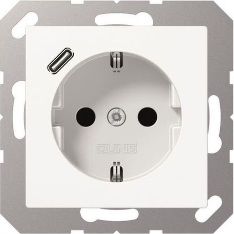 Jung Presa SCHUKO®, 16 A 250 V , con caricatore USB, 1 x tipo C, SAFETY+, serie AS/A, bianco alpino A 1520-18 C WW