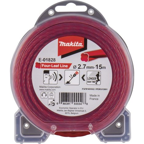 Makita Mähfaden Four Leaf Kleeblatt 2,7mmx15m rot für Akku Freischneider E-01828