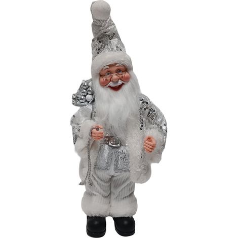 Babbo Natale con pailettes color argento con carillon e movimento testa decorazione natalizia -In Piedi / 45 cm (1/3)