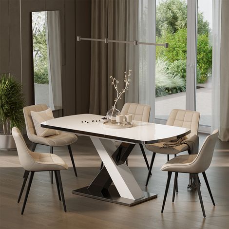 table de salle à manger Chinto, Noir, 120 x 80 cm extensible, Vicco