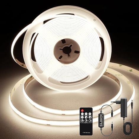 Ruban LED COB 2M, Bandeau LED 4000K et Télécommande, DC24V, 480LEDs/M, Largeur 8mm, Ruban LED 2m Blanc Naturel pour Chambre (1/5)