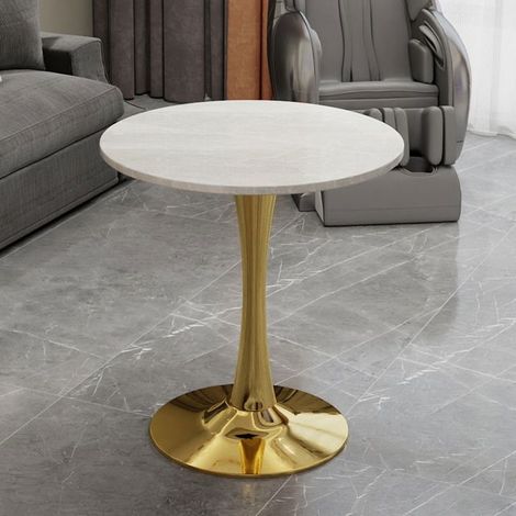 Table à Manger 27,6 pouces Table de Salle à Manger style moderne du milieu du siècle cadre métal doré plateau rond effet marbre (1/5)