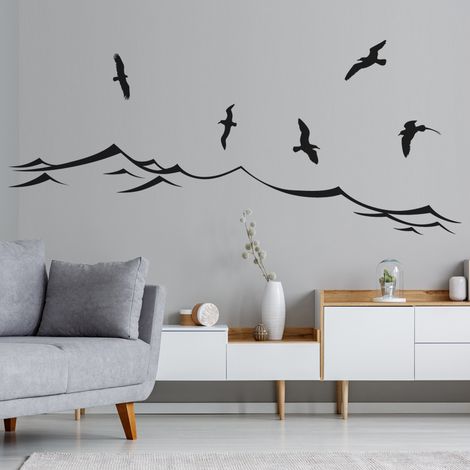 Sticker Mural - Mer Oiseaux - 088 - 17x40 cm - Noir (1/3)