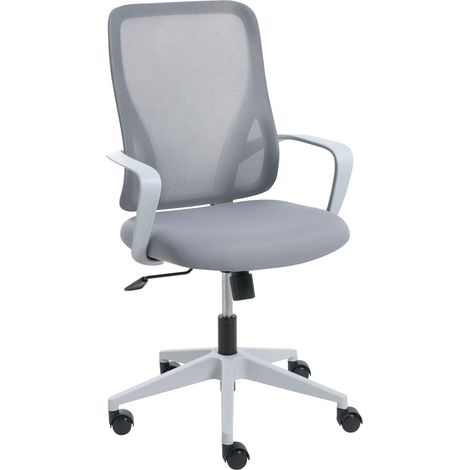 Office Chair Light Grey Fabric Mesh Upholstery Swivel Desk Computer Adjustable Seat Reclining Backrest LUMA