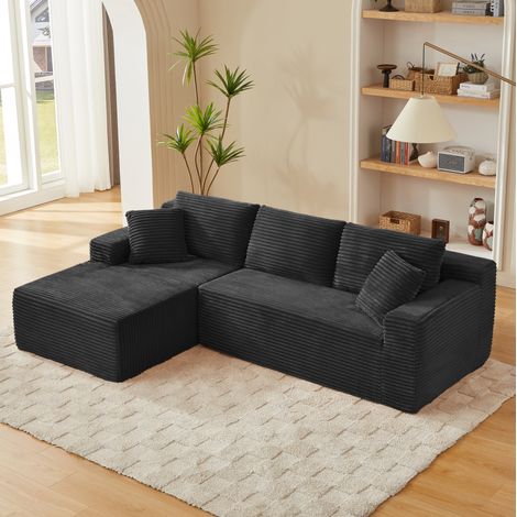 Modulares Ecksofa in Schwarz, aus Memory Foam und Federkern, mit 2 Elementen,252,5x163x65 cm (1/5)