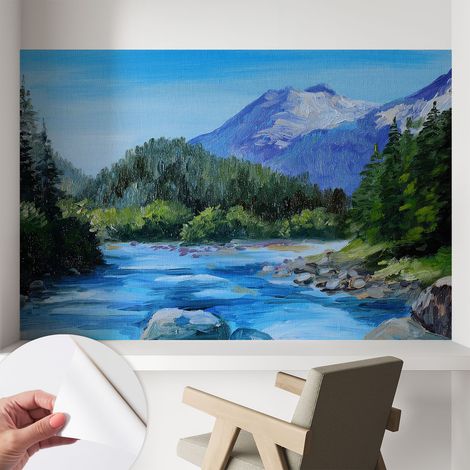 Tapete adhésive moderne pour salon et chambre à coucher Décoration rapide avec colle Paysage de montagne 104x70 cm (1/5)