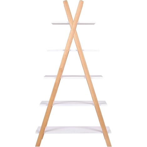 Étagère Tipi Enfant Bibliothèque 5 Niveaux en Bois de Pin et MDF Blanc et Naturel - PANGIVO (1/3)