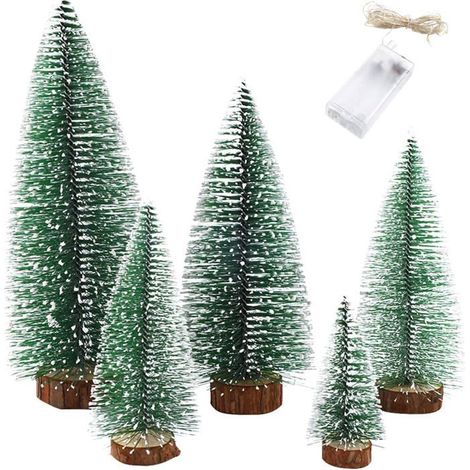 Petit sapin de Noël artificiel enneigé, 5 pièces, avec guirlande lumineuse de 1 m (1/5)