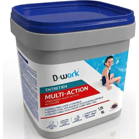 Chlore Multiactions 1 Kg Pastilles 250 g - Traitement Eau Piscine Complet - D-Work (1/3)