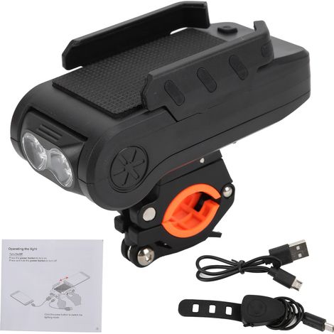 Guidon vélo 4-en-1 : phare avant, avertisseur sonore, support téléphone étanche et batterie externe pour VTT cyclisme (1/5)