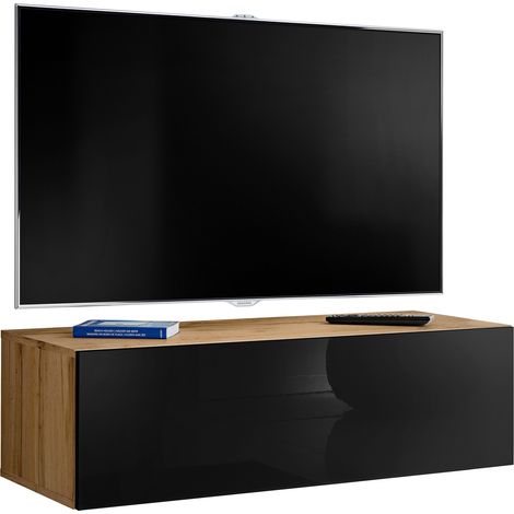 Extreme Furniture, Vitrines Murales T34-100, (LxHxP): 100 x 30 x 41.5,  Carcasse en Wotan Mat, Façades en Noir Brillant (1/3)