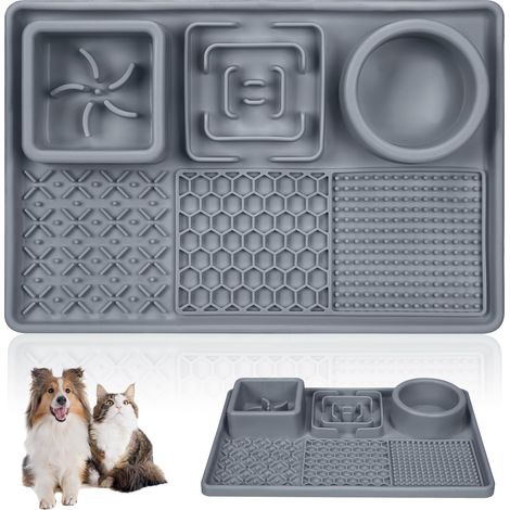 Tapis à lécher antidérapant pour chiens et chiots de taille moyenne, alimentation lente, tapis à lécher pour chiens et chats, dressage anxieux, soulagement de l'ennui (gris)