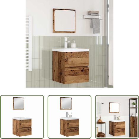 vidaXL Waschbecken - Badezimmermöbel-Set 2 pcs Altes Holz und Weiß Holzwerkstoff (1/5)