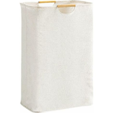 Panier a Linge Beige 39×53×27 cm, Panier à Linge Grande Capacité Pliable Tissu Oxford avec Manche en Bois, Corbeille a Linge pour Chambre Salon Chambre D'enfant Salle de Bain et Voyage (1/5)