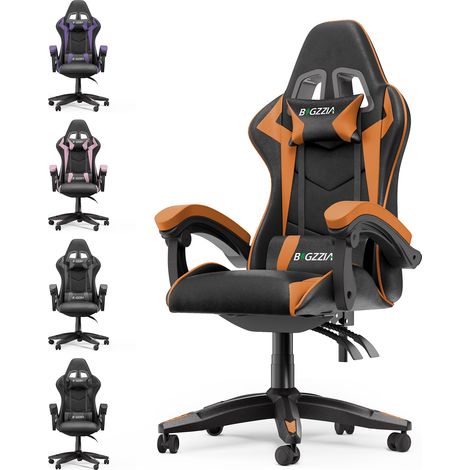 Chaise de Jeu, Chaise de Bureau, pivotante et Robuste, Design Ergonomique avec Coussin et Support Dorsal inclinable (Orange) (1/5)