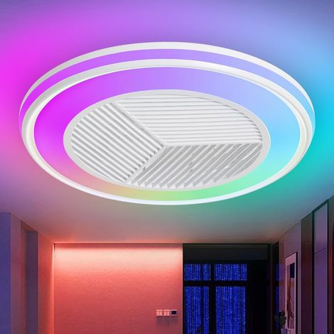 Ventilador de techo RGB, silencioso, con mando a distancia, 3 velocidades, luz integrada, regulable, control de temperatura, ideal para salón y dormitorio. (1/5)