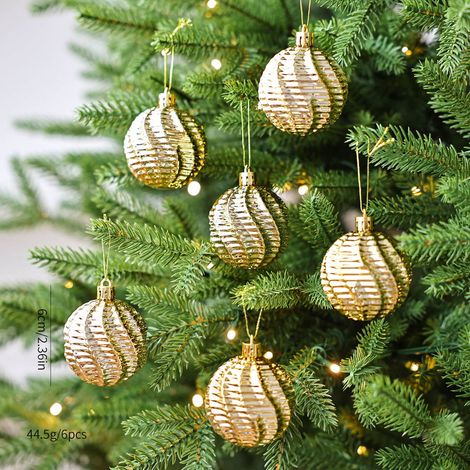 Boule De Décoration De Noël - Plastique Électroplaqué Miroir Or - Pour Arbre De Noël Intérieur Extérieur - Lot De 6 (1/5)