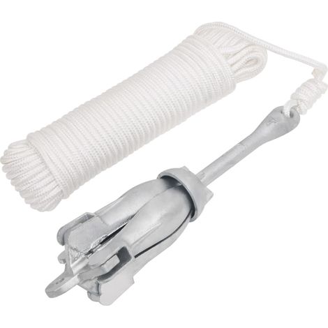 vidaXL Ancre pliable avec corde argenté 8 kg fonte galvanisée à chaud