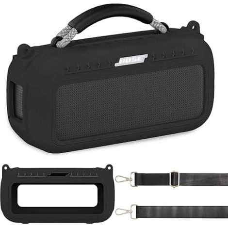 Custodia protettiva in silicone JCHPINE per l'altoparlante portatile Bose SoundLink Max, custodia morbida in silicone con tracolla (custodia nera) (1/5)