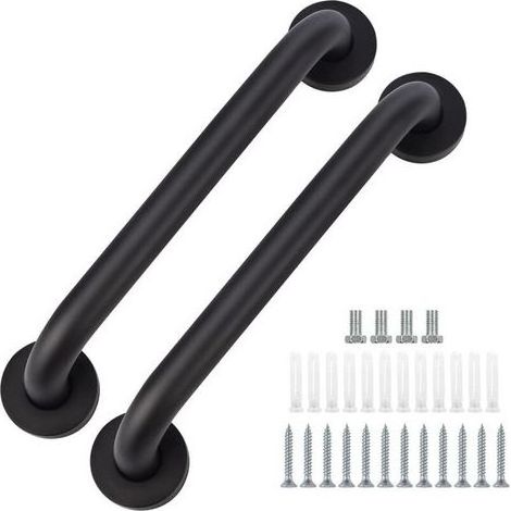 Set of 2 bars of support of bathroom in stainless steel black, 30 cm, suitable for bathtub, WC, kitchen, shower (1/5)