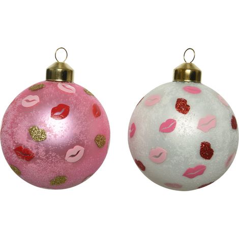 1 PALLINA CON DECORAZIONI BACI ROSSETTO 8CM ASSORTITA