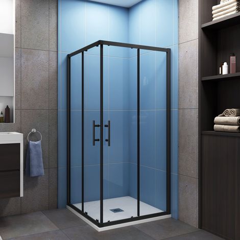 90x90cm Schwarze Eckeinstieg Schiebetür 8mmNano+ESG Glas Duschabtrennung Duschtür Dusche (1/5)