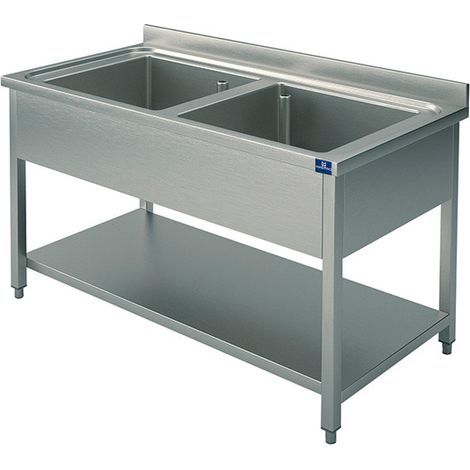 Plonge, 2 Bacs, Sur Piètement, Avec Étagère Inférieure, 1200X700 mm - Mastro