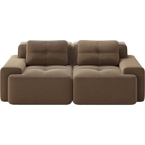 Modulares Sofa, Tiefe Sitzfläche 74 cm, Ohne Montage, Rutschfeste Basis und Breite Armlehnen, Cord, Braun (1/5)