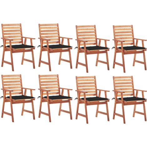 Lot de 8 Chaises de salle à manger de jardin - Chaises à dîner de jardin avec coussins Acacia massif BV916719 - BonneVie (1/5)