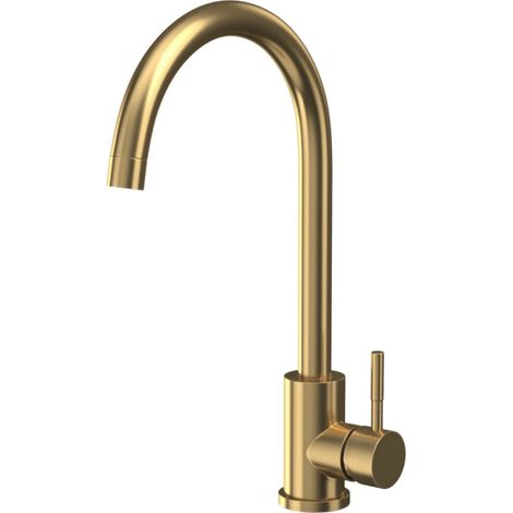 Kitchen Mixer Tap Brushed Brass Finish Swivel Spout Single Lever Manhattan
