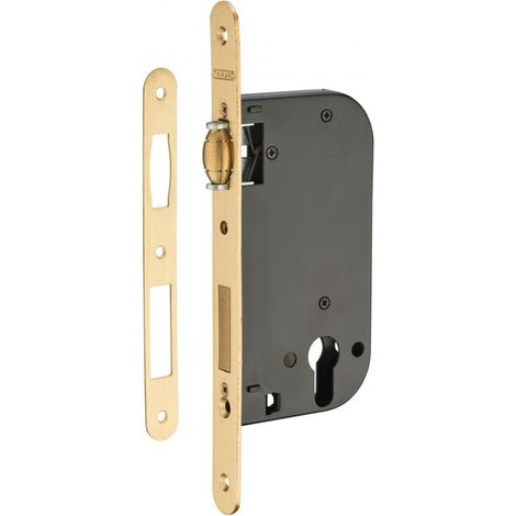 Serrure monopoint encastrée pour porte d'entrée – Rouleau en laiton – Gâche plate en acier – Coffre en acier embouti (1/2)