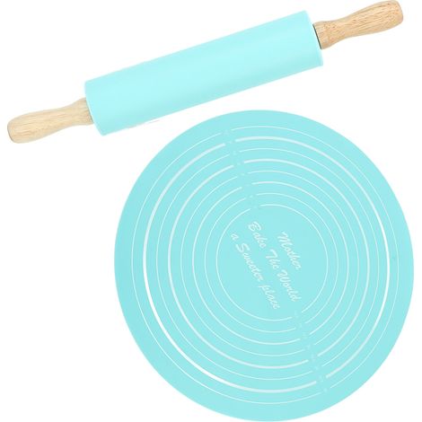 Tapis de cuisson en silicone bleu avec rouleau à pâtisserie, grand format. (1/5)