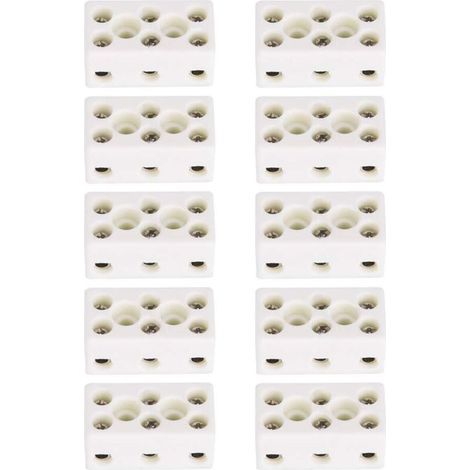Zehn 3-polige Keramik-Klemmenblöcke (24 A), Keramik-Drahtverbinder, hochtemperaturbeständig, Abmessungen 1,32 x 0,70 x 0,61 Zoll. (1/5)
